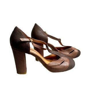Jeffrey Campbell Great Moments Thick Hills Two Tone Brown T-Strap Women's sz 9